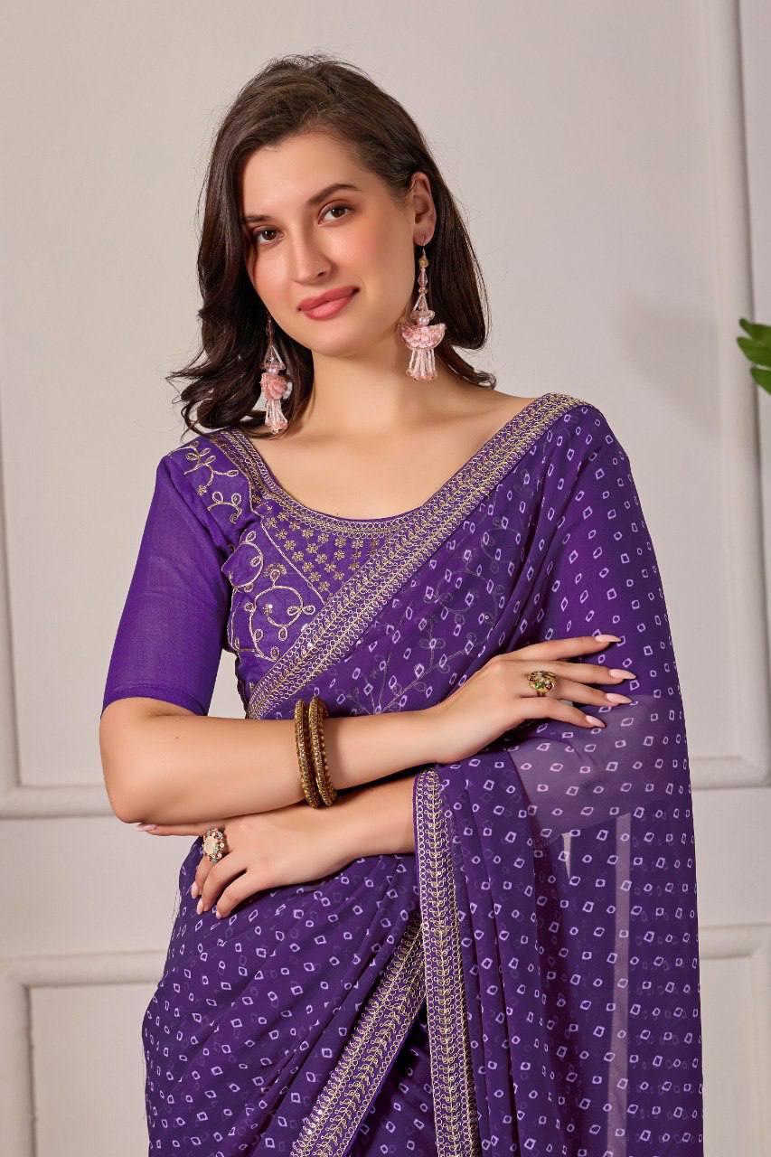 Bandhani Georgette Silk Saree with Embroidery Dori Work & Tapeta Blouse