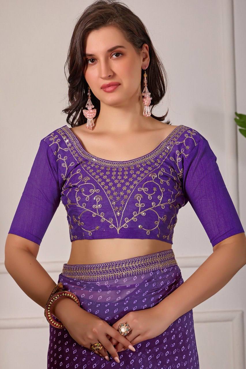 Bandhani Georgette Silk Saree with Embroidery Dori Work & Tapeta Blouse