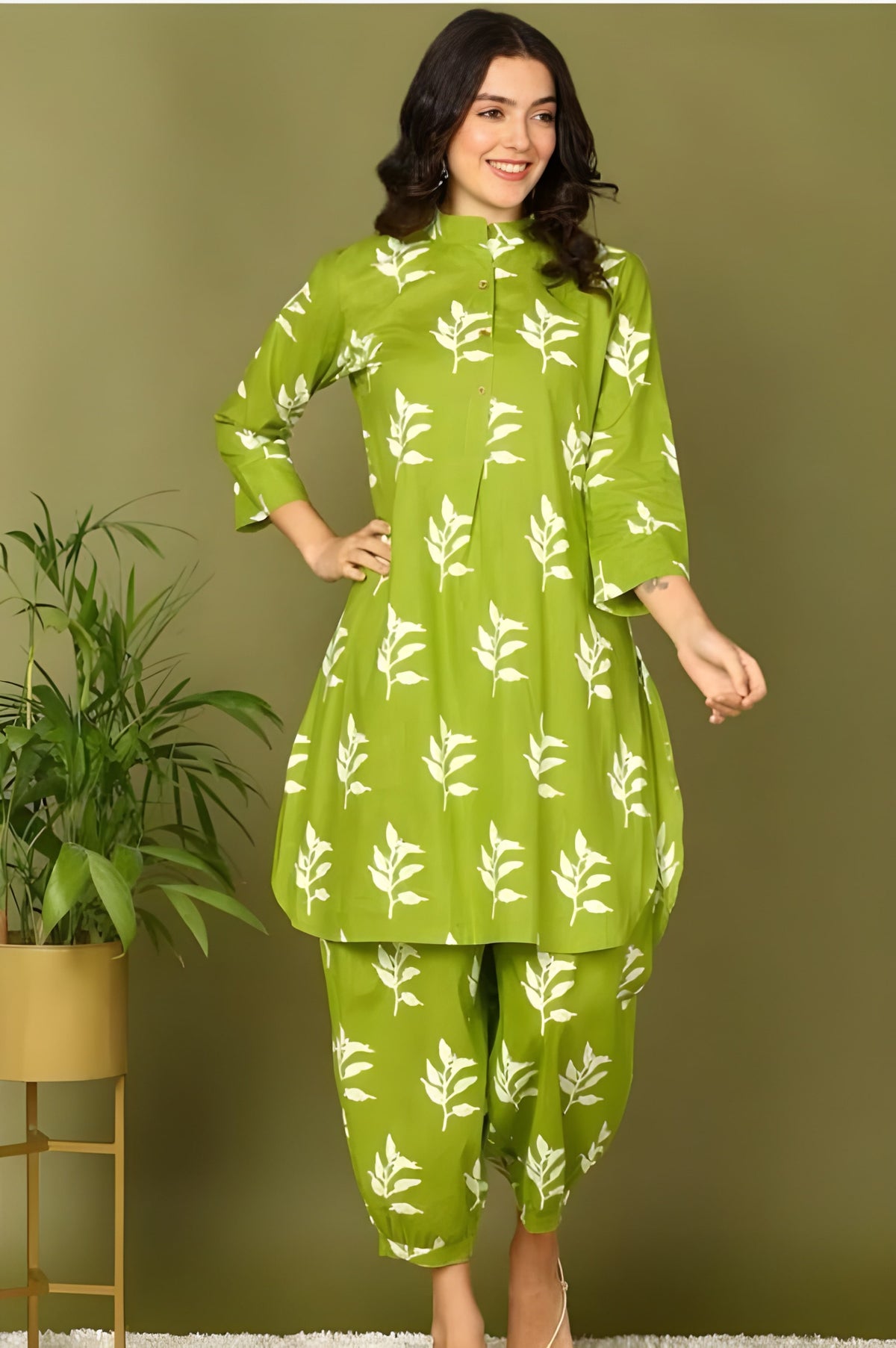 Parrot Printed Kurti with Pant Co-ord Set | Biscuit Cotton Fabric | Festive & Daily Wear