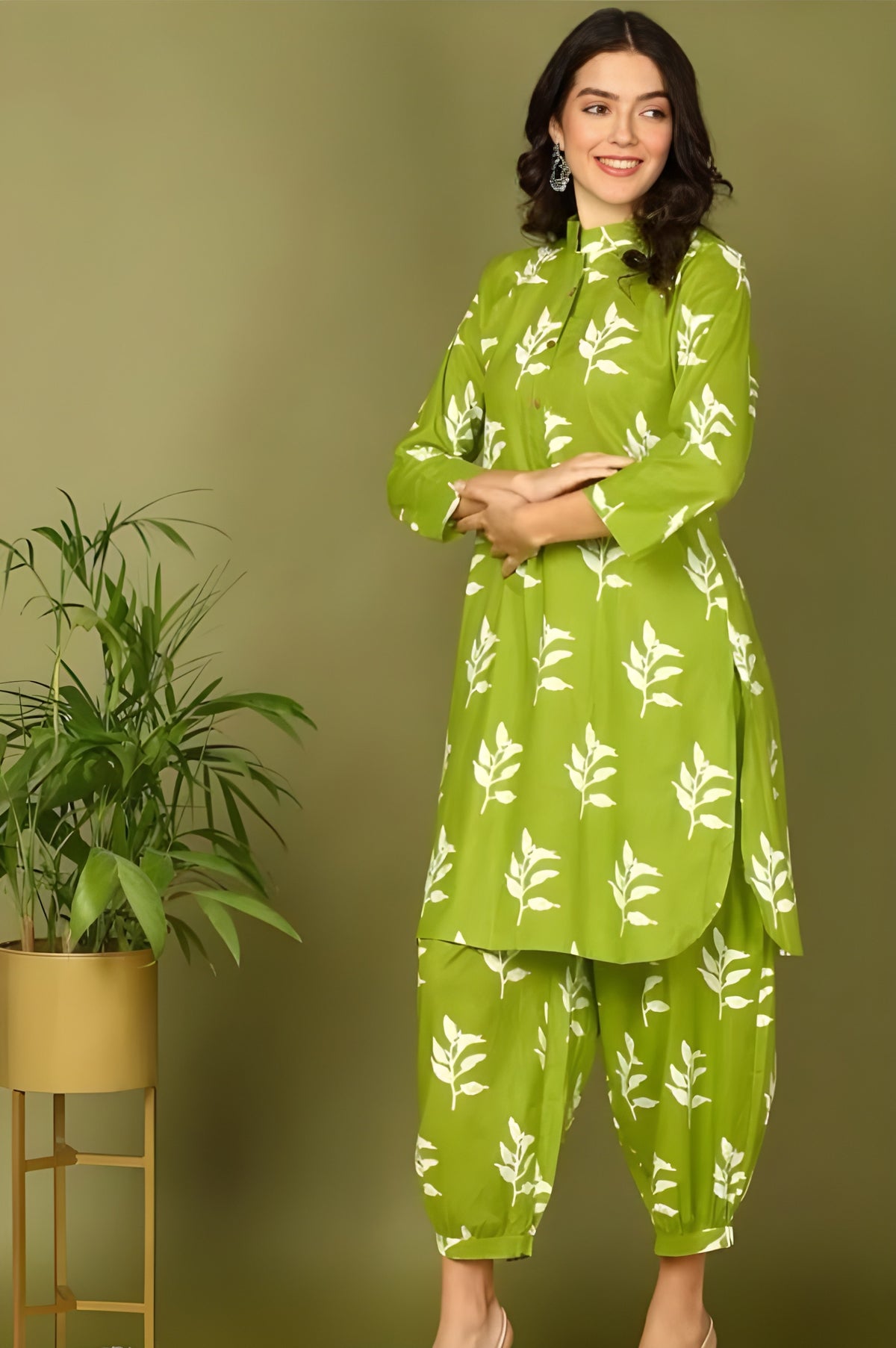 Parrot Printed Kurti with Pant Co-ord Set | Biscuit Cotton Fabric | Festive & Daily Wear