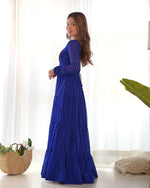 Elegant Leheriya Anarkali Gown with Gamthi Work & 7 Mtr Flair – Ready to Wear