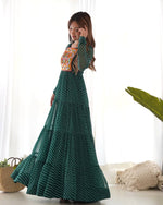Elegant Leheriya Anarkali Gown with Gamthi Work & 7 Mtr Flair – Ready to Wear