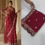 Stitched Faux Georgette Saree with Original Mirror & Multisequins Embroidery Blouse