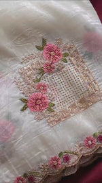 Ridhima Pure Paper Silk Crush Saree with Swarovski Floral Embroidery & Benarasi Silk Blouse