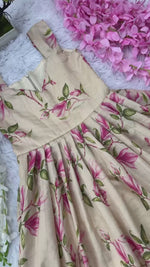 Kids Flower Print Gown – Pure Tussar Silk with Embroidery Cutwork & Net Frill | Party & Festive Wear