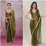 Elegant Burberry Silk Saree with Real Mirror & Embroidery Work