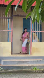 Soft Linen Saree with Golden Border & Latkan