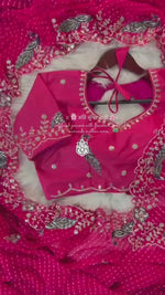 Rani Color Premium Mothra Georgette Saree with Designer Stitched Blouse