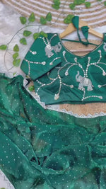 Pure Soft Satin Silk Saree with Heavy Hand Jharkhand Border & Fully Stitched Beads Jhal Blouse