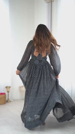 Georgette Digital Print Maxi Dress with Chain-Stitch Work