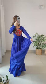 Elegant Leheriya Anarkali Gown with Gamthi Work & 7 Mtr Flair – Ready to Wear