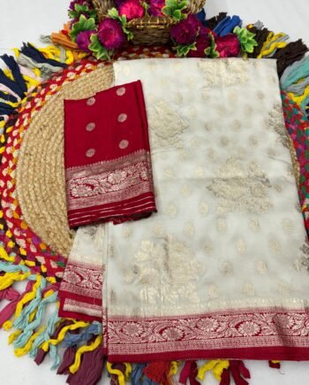 Dola Chap Dye Silk Saree with Contrast Border & Tussels | Patrika Chap | Matching Dola Silk Blouse