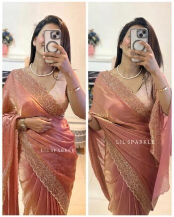 Tamanah Fendi Space Silk Saree with All-Over Jarkhan Work | Running Embroidered Blouse | Designer Party & Festive Wear
