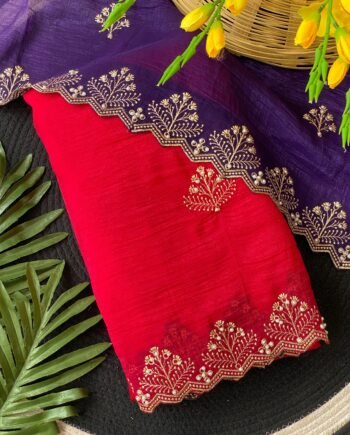 New Arrival Crunchi Soft Silk Saree with Embroidery, Moti Work & Scalloped Cutwork Border | Contrast Work Blouse | Festive & Wedding Wear