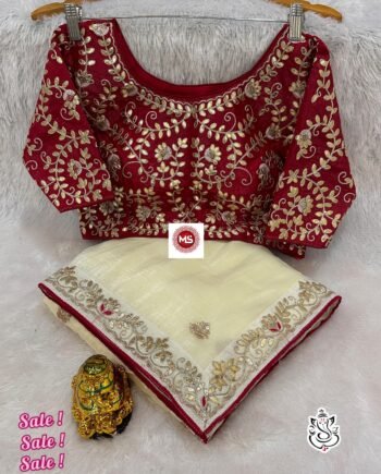 Premium Gold Crush Saree with Rich Gotapatti & Sequence Work + Stitched Blouse