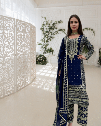 Elegant Foux Georgette Top-Pant-Dupatta Set with Thread & Sequence Work