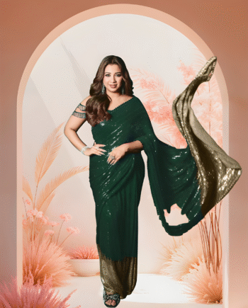 Bollywood Blockbuster Sequin Design Georgette Saree with Cutwork Lace Border