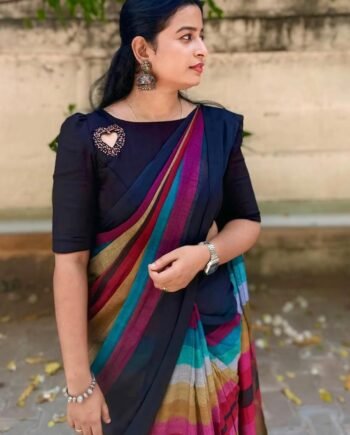 New Arrival Pure Lilan Silk Digital Print Saree with Tussles