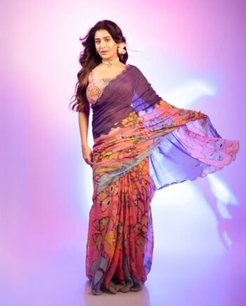 Elegant Teby Silk Saree with Butterfly Digital Print & Cutdana Khatli Work