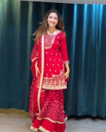 Elegant 3-Piece Foux Gorgette Sharara Set – Sequins Embellished Top, Sharara & Dupatta
