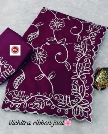 Elegant Blooming Vichitra Silk Saree with Heavy Ribbon & Sequins Work