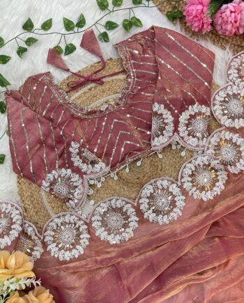 Pure Soft Fendy Chiffon Two-Tone Saree with Embroidery & 7mm Sequins Work