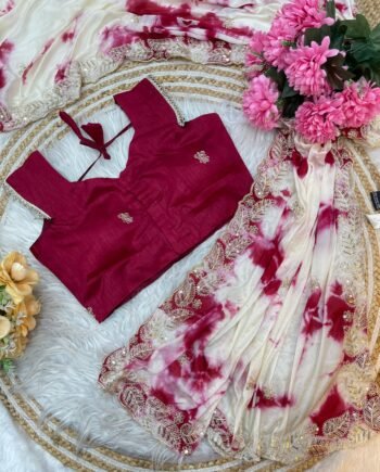 Elegant Pure Chinon Prism Dyble Saree with Embroidery & 3mm Sequins