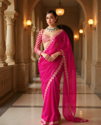 Bollywood Blockbuster Mirror Work Sequin Saree in Faux Georgette