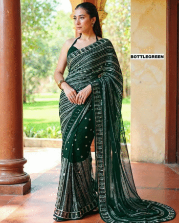 New Bollywood Blockbuster Sequin Saree in Faux Georgette