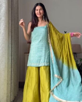 Premium Chinon Silk 3-Piece Set with Sequin & Thread Work